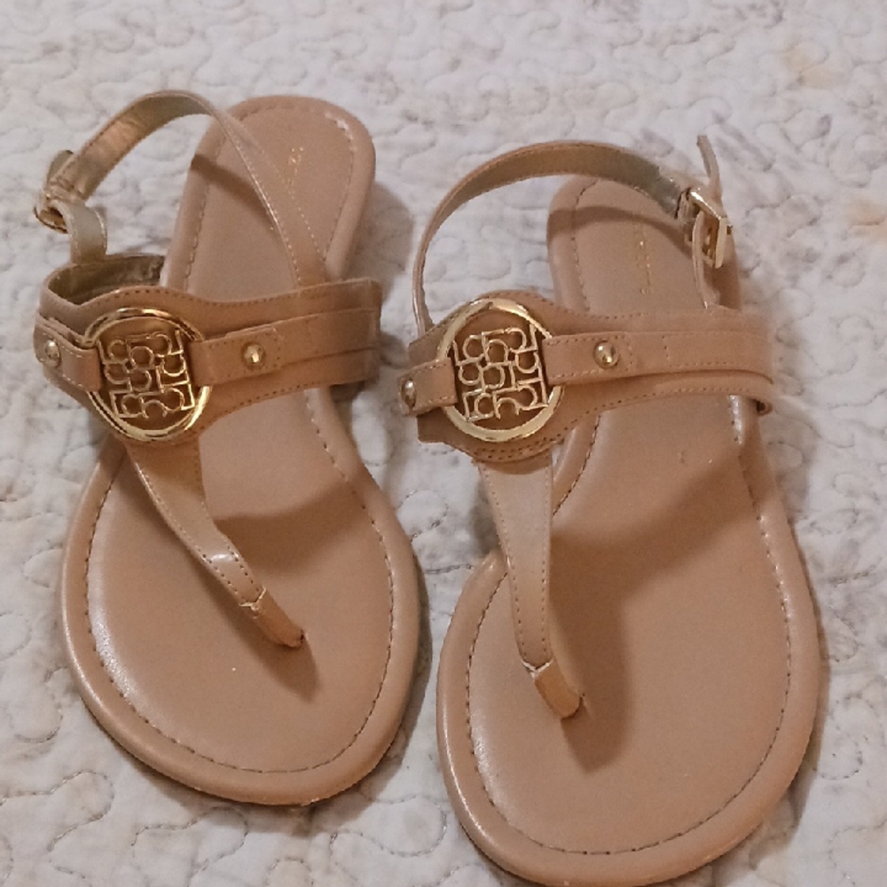 Gold Logo Tan Sandals